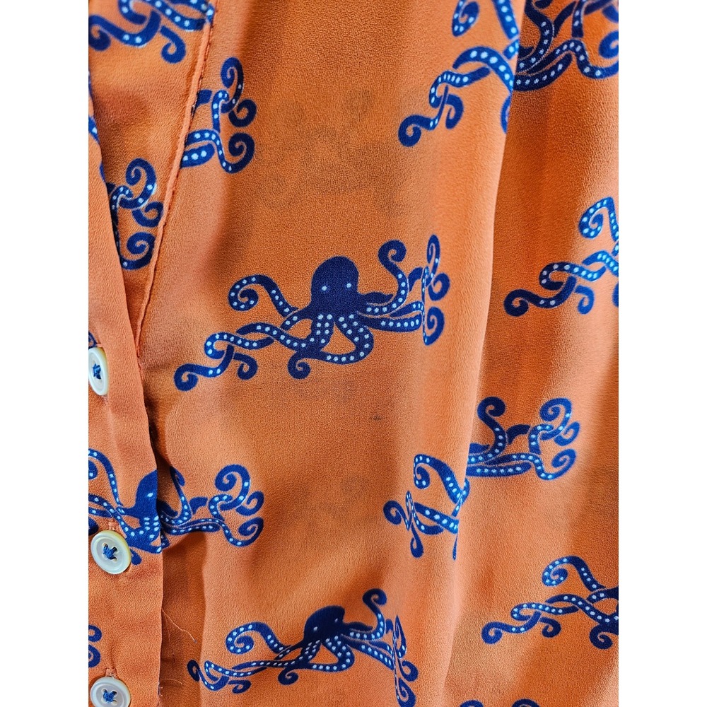 Maeve Anthropologie Orange Blue Octopus Print Ruffle Neck Sleeveless Blouse 4 - Picture 2 of 4